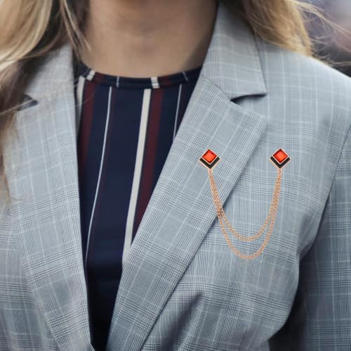 Image of Gem Brooch Pins Hanging Chain Lapel Pin for Men Suits Shirt Collar Brooch Square Crystal Brooch Pin Rhinestone Lapel Pins for Men Tassel Chain Brooch Collar Pins Business Suit Shirt Accessories