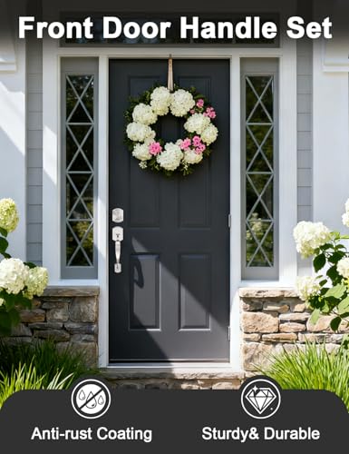 Image of Tinewa Camelot Trim Lower Half Entry Handleset and Deadbolt Set Satin Nickel, Upgated Entry Door Handle with Door Knob for Electronic Keypad, Sliver Front Door Lock Set