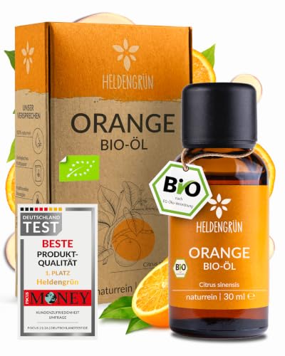 Heldengrün BIO Orangenöl [100% NATURREIN] Kaltgepresst aus echten Orangen - Orangenöl zum Verzehr - Ätherisches Öl - Duftöl Orange Oil