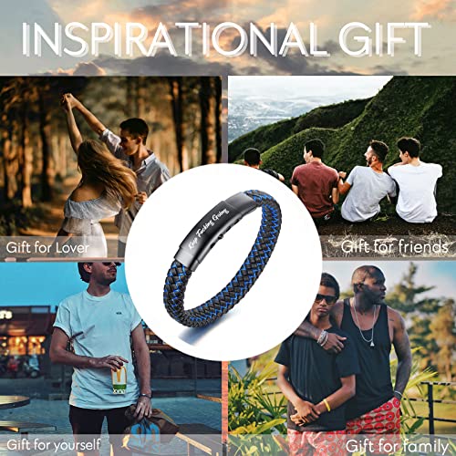 VNOX Men's Inspirational Bracelet Mantra Engarved Handmade Blue Braided Leather Bracelet Cuff Bangle Encouragement Motivational Gift for Men Boys (Believe in You Like I do)