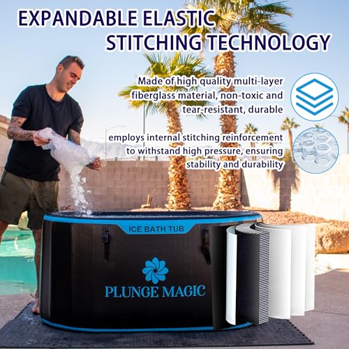 Ultimate Cold Plunge Tub Inflatable Ice Bath Tub With Cover for Athletes Portable & XXL Size Black, Water Chiller Compatible (Black-Elongated)