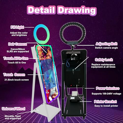 Image of Mirror Photo Booth Selfie Led Frame Portable Touch Screen Magic Mirror Booth Machine for Wedding Party Events (40 inch(Black)+Flight Case) (Black)
