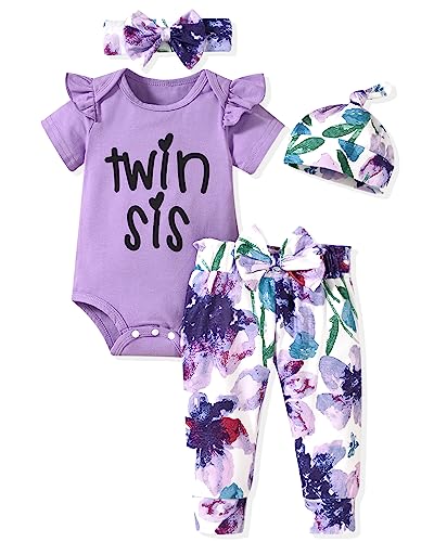 Image of fioukiay Preemie Newborn Baby Girls Clothes Infant Little Kids Romper Bodysuit Pants Headband Clothing Set Summer Outfits