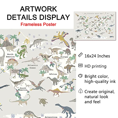 Dinosaur Map Art Dinosaur Wall Art Watercolor Dinosaur Print World Map Animals Poster Dinosaur Nursery Picture Dinosaur Poster Educational Canvas Wall Art Dinosaur Picture For Wall Nursery 16X24In Unframed #TOP3