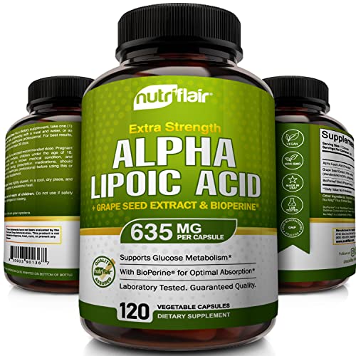 Nutriflair Alpha Lipoic Acid 600Mg Per Capsule, 120 Vegetarian Capsules - With Grape Seed Extract And Bioperine Black Pepper - Gluten Free, Soy Free, Non-Gmo Dietary Supplement #TOP2
