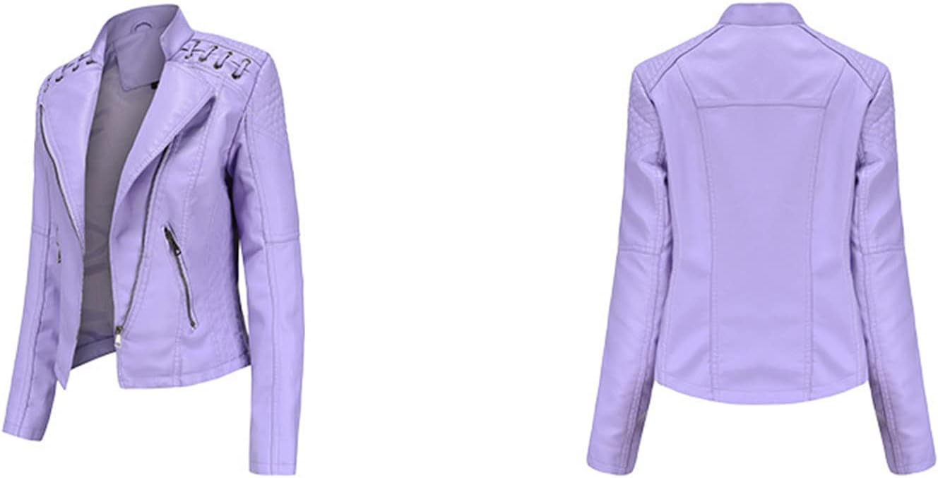 BOFETA Womens Faux Leather Long Sleeve Jackets Quilted Moto Outwear Slim Lapel Coats