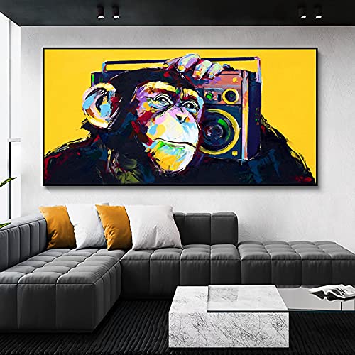 Tableau singe musique 90x180cm grande toile moderne sans cadre pour salon