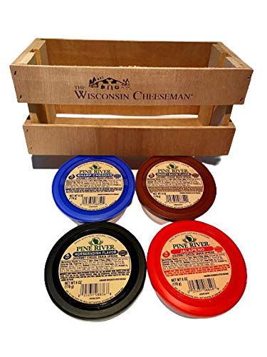 Wisconsin Cheeseman / Pine River Variety Wisconsin Cheese Spreads with Wooden Crate (4) 6oz. tubs total 24oz.