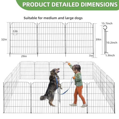 10 Panels Decorative Garden Fence with Gate for Outside, 32 in(H) X 23.6 ft(L) Rustproof Metal Wire Panel Border Fencing with Temporary Ground Stakes, No Dig Animal Barrier for Dog and Patio