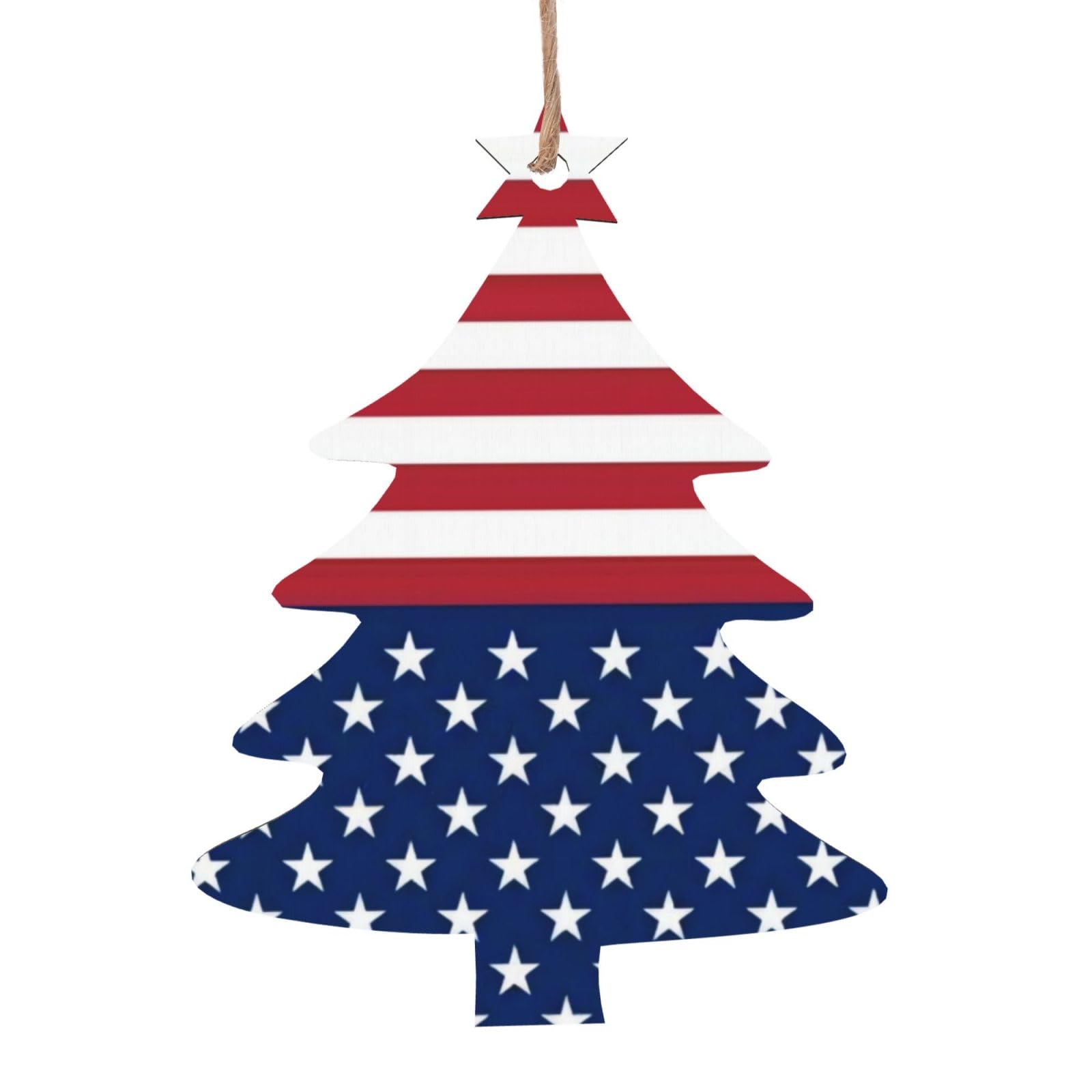 Qazwzml Christmas Tree Shape American Flag Stars Stripes Patterned Wooden Ornaments, A Set Of 6 Decorations, Suitable For Hanging On Christmas Trees And Fireplaces.