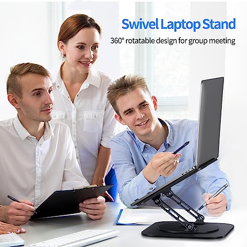 Image of AOEVI Adjustable Laptop Stand with 360 Rotating Base, Computer Stand for Laptops (10-16 inches) - MacBook Pro /Air, Dell, Asus, Lenovo - Ergonomic Foldable Laptop Riser for Desk - Black