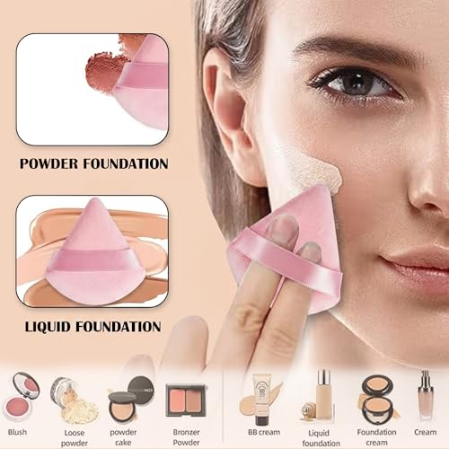 Image of GLUN Ultrasoft Triangle Shape Powder Puffs, Pack of 8 Baby Pink Colour, Apply for Daily Makeup Foundation, Cream, Blush Sponge For Wet & Dry Makeup