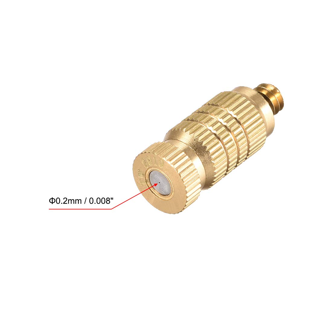 Sprühdüse aus Messing, 3/16-Zoll-Gewinde, 0,2 mm Öffnungsdurchmesser, Nebelsprühkopf für Außenkühlsysteme, 5 Stück, goldfarben