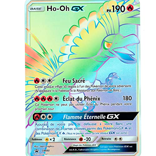 Cartes Pokemon Grand Français, Lettre GX, VMAX, EX ou V, Lettre Jumbo Taille XXL, Lettre Promotionnelle, Lettre Officielle en Français (Ho-Oh GX SM80)