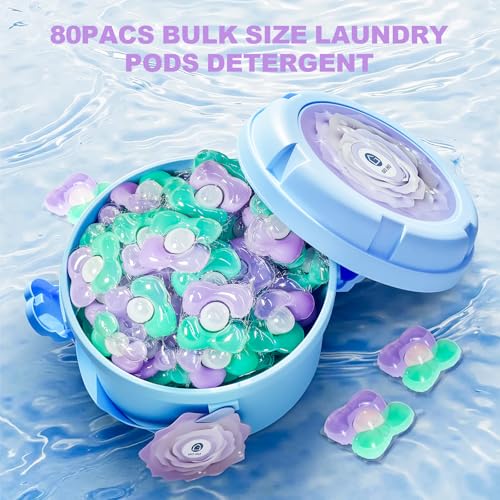 Image of 80-Count Laundry Detergent Pods, 5-in-1 Ultra Concentrated Pacs for Large Loads, 1 Pod Equals 2 Regular Ones, Stain Remover, Color Protector, Fabric Care, Deep Clean, HE Compatible (Pear & Freesia)