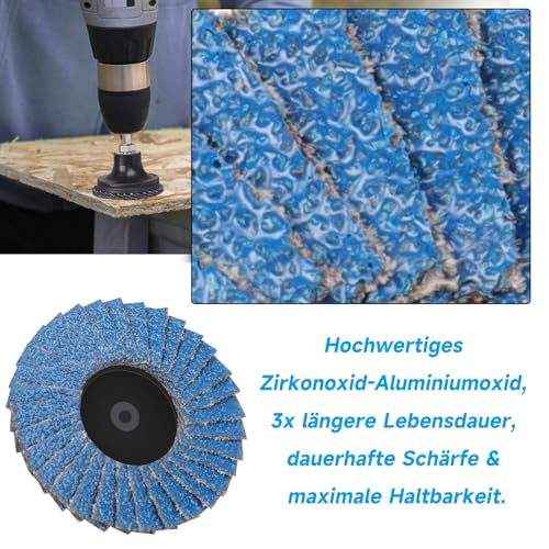 PMIQSA Fächerscheiben 50mm, 75 Stück 2 Zoll Schleifscheiben Körnung 40/60/80/120, Zirkonkorund Blau Schleifmopteller für Winkelschleifer Metall Stahl Holz Polieren Entgraten