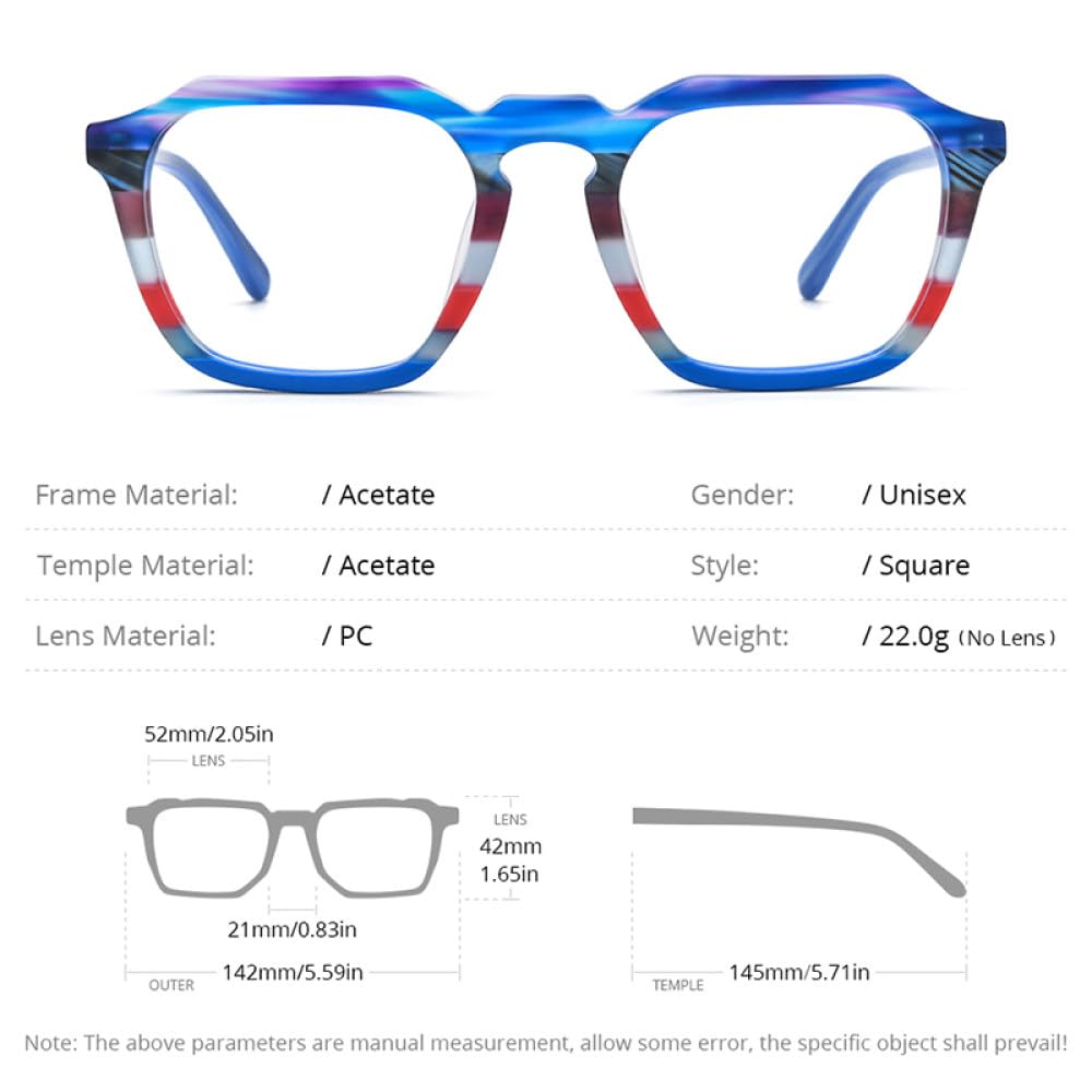 MUTYNE Montura de gafas de acetato mate para hombre, anteojos cuadrados Retro coloridos para mujer, gafas