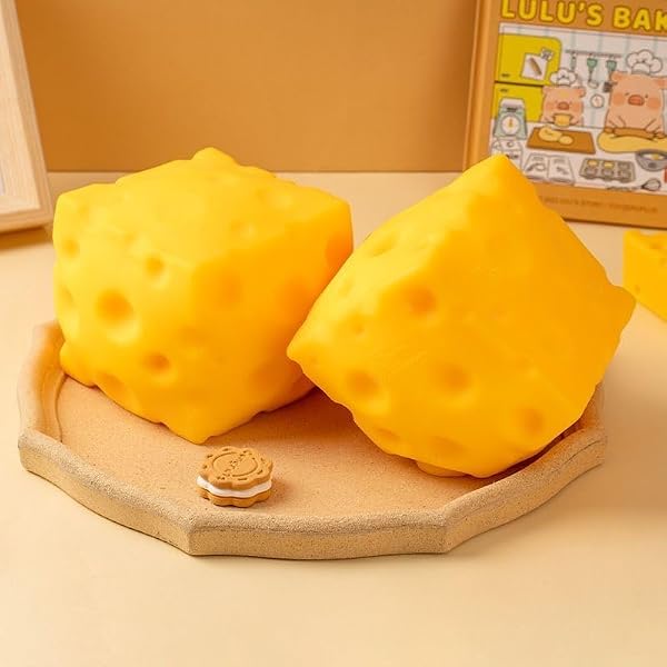 Yellow Cheese Squishy Toy Slow Rising Soft Squeeze Fidget Toy Stress Relief Sensory Desk Toy for Kids Adults Cute Party Gift - 2