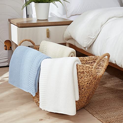 Longhui Bedding 100% Cotton Light Blue Lightweight Cable Knit Throw Blanket For Couch Sofa Bed Home Décor Bonus Laundering Bag – Large 60 X 80 Inch, Machine Washable, Blue Color #TOP6