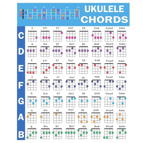 Ukulele Chords Reference Poster Must Have Chart for All Ukulele Players and Music Students(Unframed,08x12inch(20x30cm))