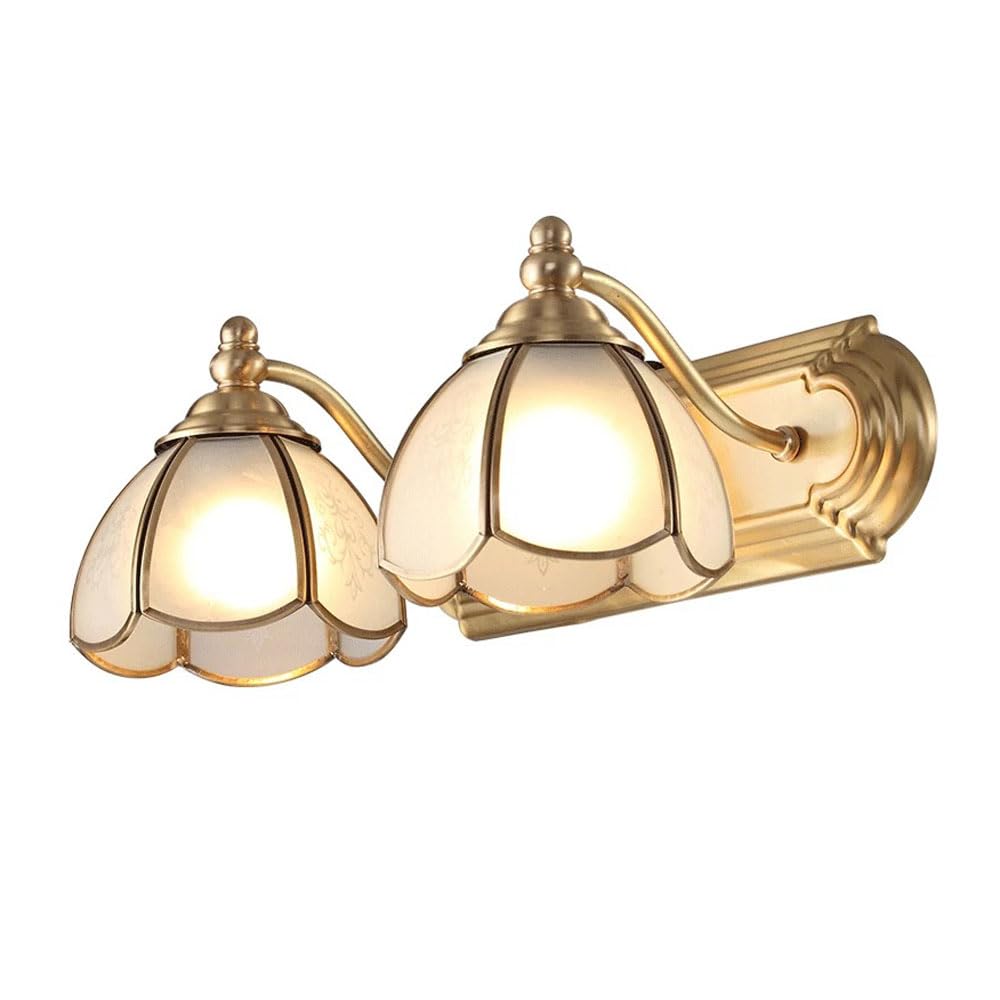 HPTHLY Bathroom Vanity Light Fixtures, Luxurious Brass Vanity Lights Over Mirror, 2-Light Hardwired Wall Sconce With White Frost Flower Glass Shade, Contempo
