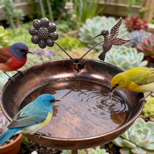 Baño para pájaros de jardín con base estable y estaca para césped exterior 6
