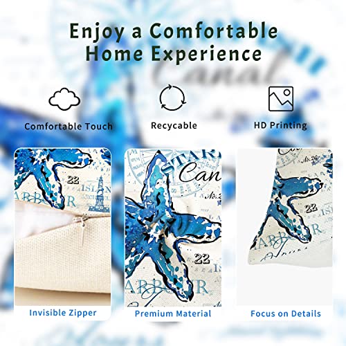 Ocean Theme Pillow Covers 18X18 Set Of 4, Navy Blue Sea Animals Throw Pillow Covers Crab Seahorse Octopus Starfish Pillowcase Coastal Accent Summer Decorative For Home Outdoor #TOP5