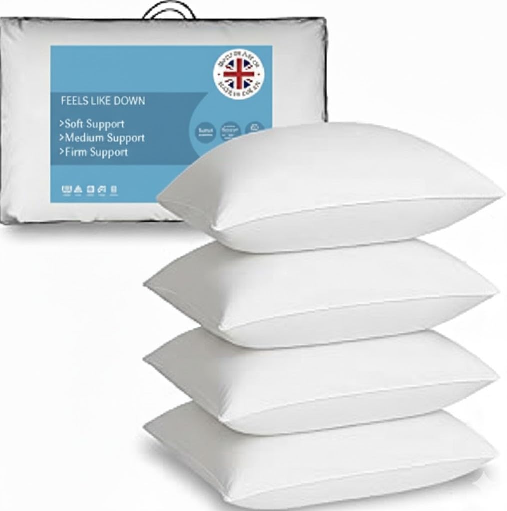 GB TEXTILE 4 Pack Deluxe Super Bounce Back Pillows – 2 Bedding Set – 2 Pairs plain pillows