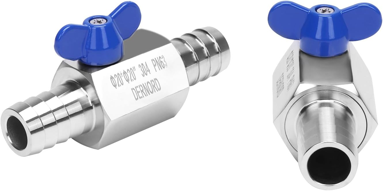 DERNORD 3/4" Hose Barb Ball Valve SS304 Mini Shut Off Ball Valve for Water Gas Fuel Drip Irrigation and Aquariums (Pack of 2)