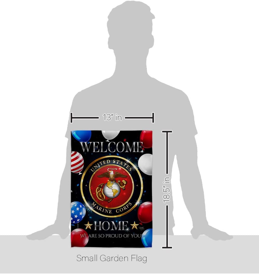 Welcome Home Marine Corp Garden Flag - Armed Forces Corps USMC Semper Fi United State American Military Veteran Retire Official - House Banner Small Yard Gift Double-Sided Made In USA 13 X 18.5
