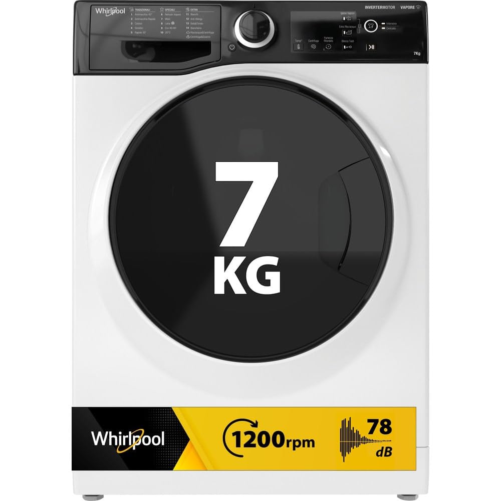 WHIRLPOOL WSB 725 D IT - Lavatrice Slim 7 kg con Carica Frontale, 16 Programmi, Centrifuga 1200 Giri, Regolazione Automatica Temperatura, Classe B - Elettrodomestici per la Casa, 59,​5Lx85Hx43,​5P