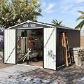 Aoxun 12x7.8 FT Outdoor Storage Shed Tool Shed with Lockable Door Outdoor Metal Shed, Large Shed for Garbage Can, Bike, Mower, Black