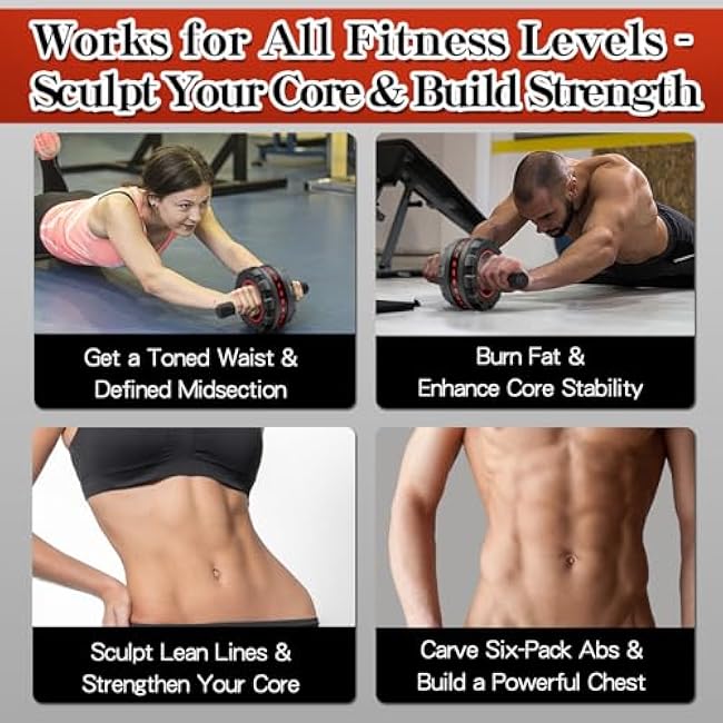 Ab roller wheel with knee pad for abdominal exercise core workout weight loss no noise easy to assembling light weight perfect home gym equipment for men & women