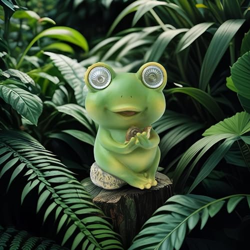 Garden Solar-Powered Resin Adorable Frog Statue – Perfect Outdoor and Indoor Decor with Auto Light-Up Eyes (Snail) — photo — 2 of 9
