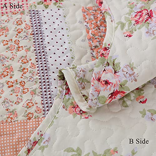 Kinbedy Pink Grey Quilt Set Full Queen Size 3 Piece Patchwork Floral Bedding Quilted Bedspread Coverlet Set Reversible Lightweight Microfiber Bed Cover Comforter Set For All Season #TOP4