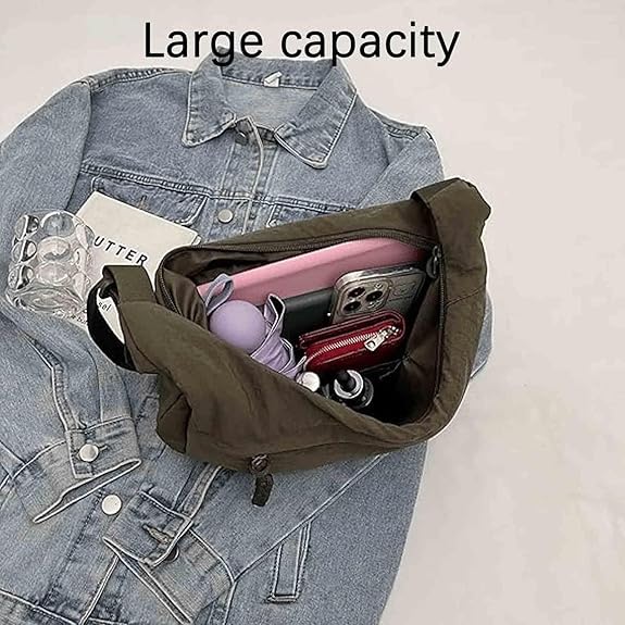 Naturally Crossbody bag, Women's Fashion Plain Color Nylon Crossbody Hobo Bag, Small Slouchy Sling3