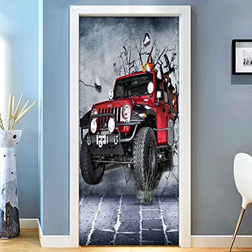 SEKCTV 3D Türaufkleber Roter Rennwagen Türtapete Selbstklebend Türposter Cover