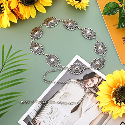 Western Metal Oval Concho Chain Belt Silver Western Country Belts For Women Adjustable Women's Belts For Jeans Or Dresses (Sweet Style) #TOP3