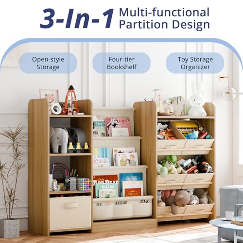 image for IKALIFE Kids Toy Book Storage Organizer - Large Bookshelf with 7 Remov