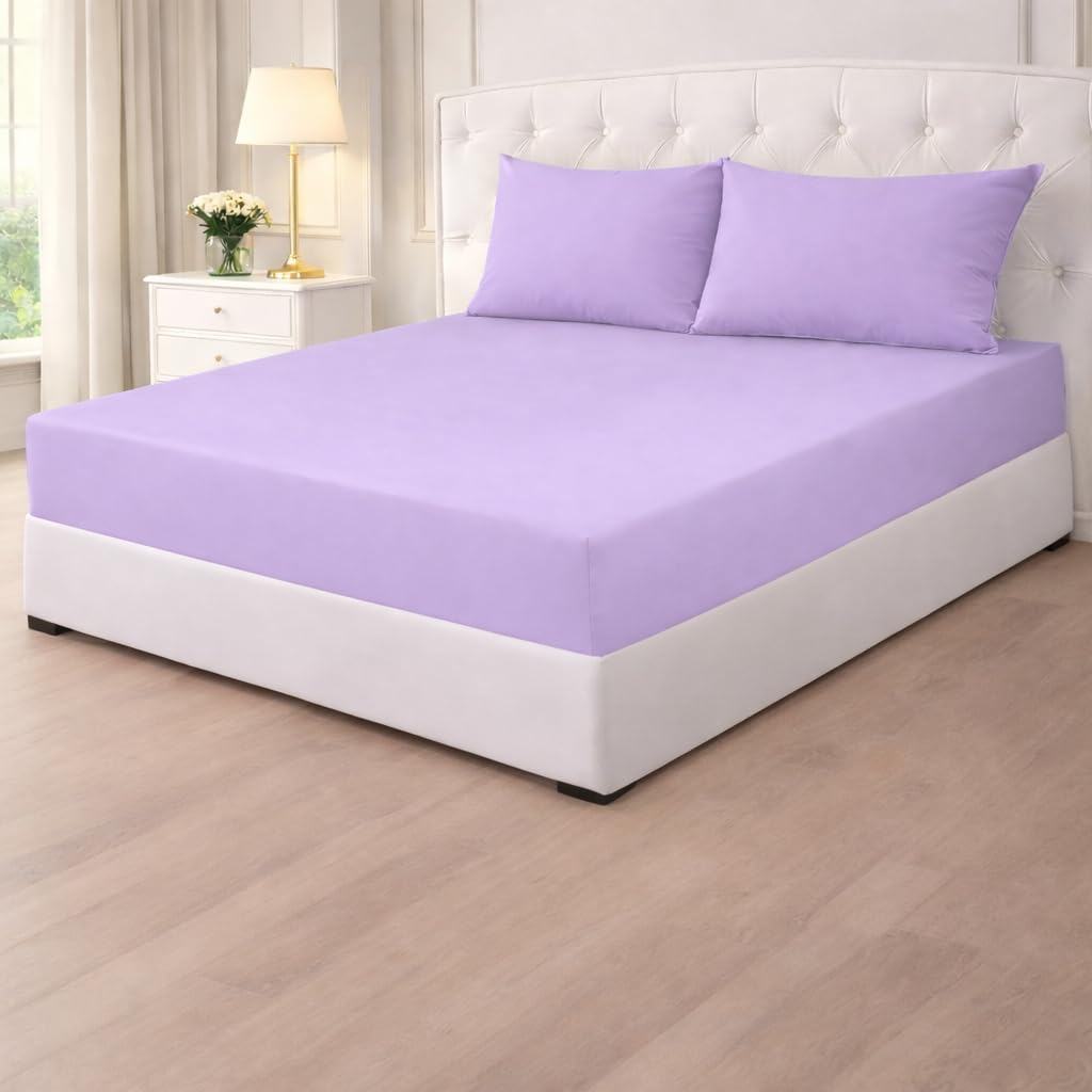 Poly Cotton Fitted Sheets 25cm,Plain PolyCotton Fitted Bed Sheets,Shrinkage & Fade Resistant Percale Quality Fitted Sheets,Non Iron Easy Care (Lilac, Double) โ image 1