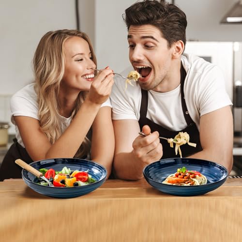 Hasense Blue 32 Oz Porcelain Pasta Bowls Set of 2 - Dishwasher & Microwave Safe