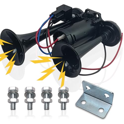 ZJ1WYZQQ 12V 600DB Air Horn Dual Trumpets Super Loud Truck Train Horns Kit with Air Compressor for 12V SUV Motorcycle Trucks Pickup Lorries Trains Cars Boatsblack