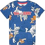 Tom and Jerry Boys Short Sleeve T-Shirt - All Over Print Design Tom and Jerry Tee Blue