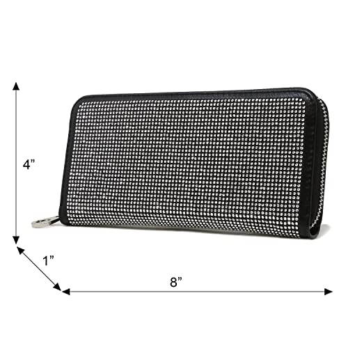 HANDBAG EXPRESS Bling Rhinestone Zip Around Wallet for Women Purse (7345 Black)4