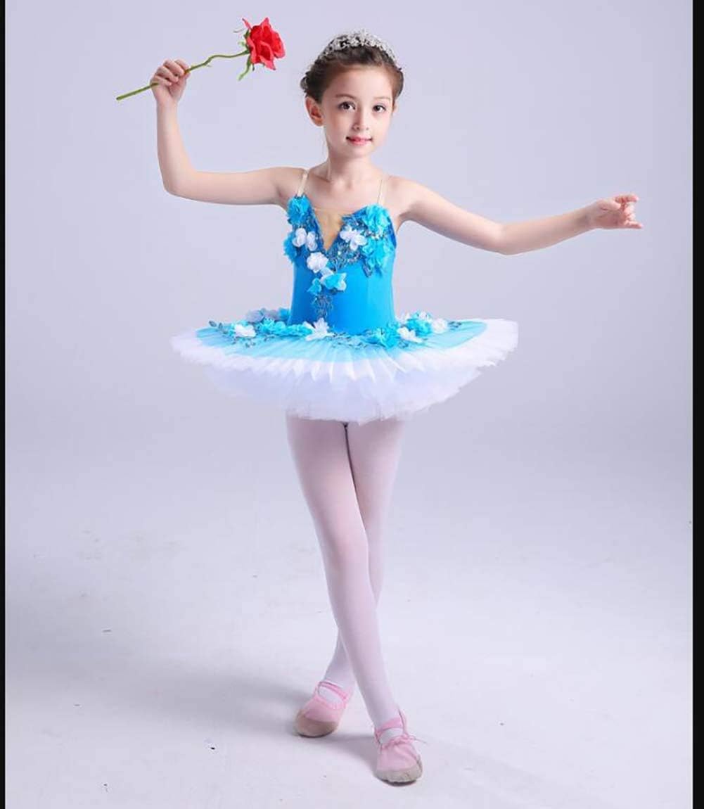 GRATTY キッズ ブルー 胸元花付き バレエ スカート衣装 バレエ レオタード 子供 バレエ レオタード ジュニア キッズ バレ