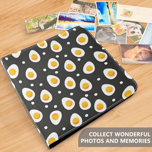 Álbum de fotos grande JIPONI Fried Eggs con cubierta de cuero DIY para fotos 4x6 5x7 6x8, libro de recuerdos autoadhesivo para bodas, bebés y familia miniatura 6