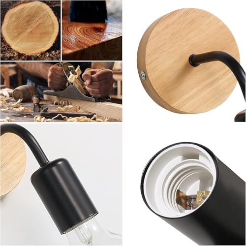 Lámpara de pared E27 con base de madera maciza decorativa pack de 4 2