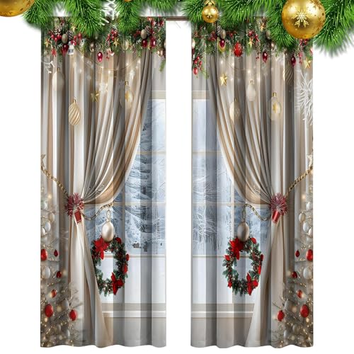 Genérico Cortinas De Navidad para Salón - Visillos Reutilizables con Ramas De Pino - Cortinas Navideñas para Cocina,para Familia Amigos Dormitorio Reunión Tienda Fondo Ventana Interior Exterior