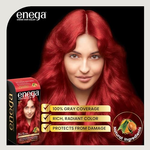 Image of Enega No Ammonia Grey Coverage Long Lasting Creme Hair Color with Argan Oil & Green Tea Extract - Pack of 1(150 ML) (Flame Red)