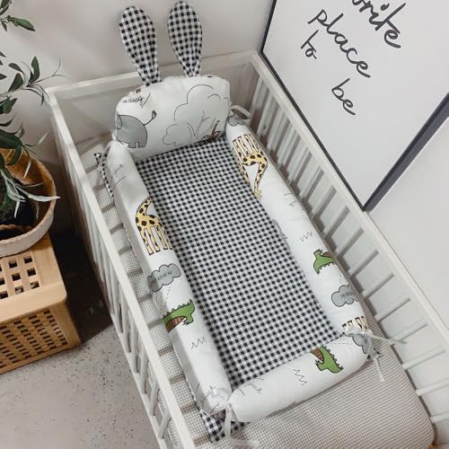 WXQベビーベッド 新生児 添い寝 枕付き ベッドインベッド 簡易ベッド 持ち運び 携帯型ベビーベッド ウサギの耳の形 かわいい ベビー布団 回転防止 折りたたみ式 コンパクト寝具 通気性 取り外し 洗える可能 出産祝い (動物の世界)